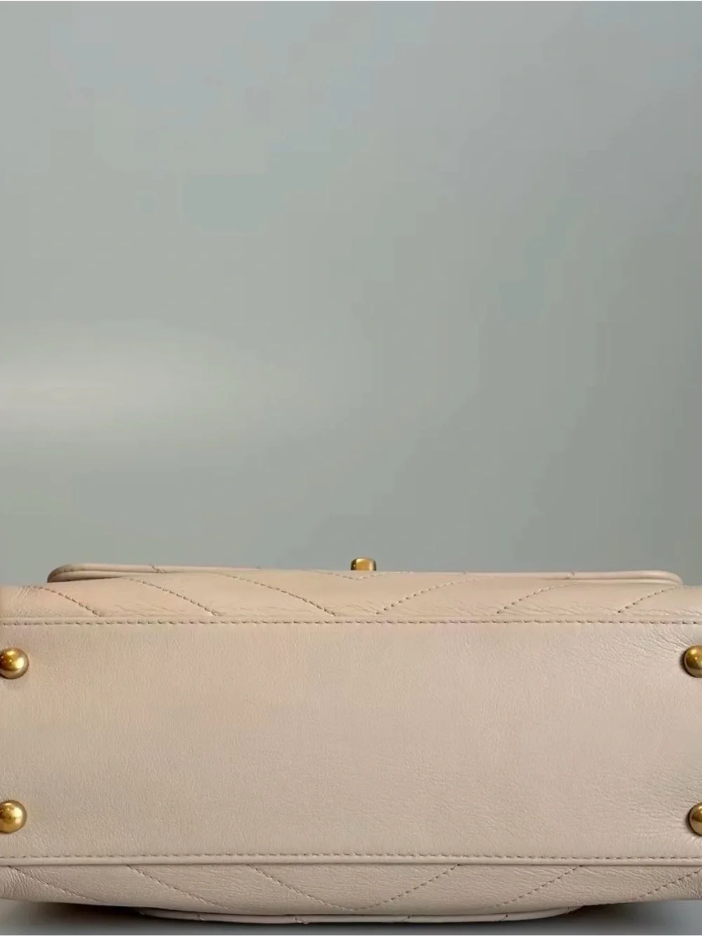 CHANEL Beige Chevron Quilted Top-Handle Satchel with Gold Hardware